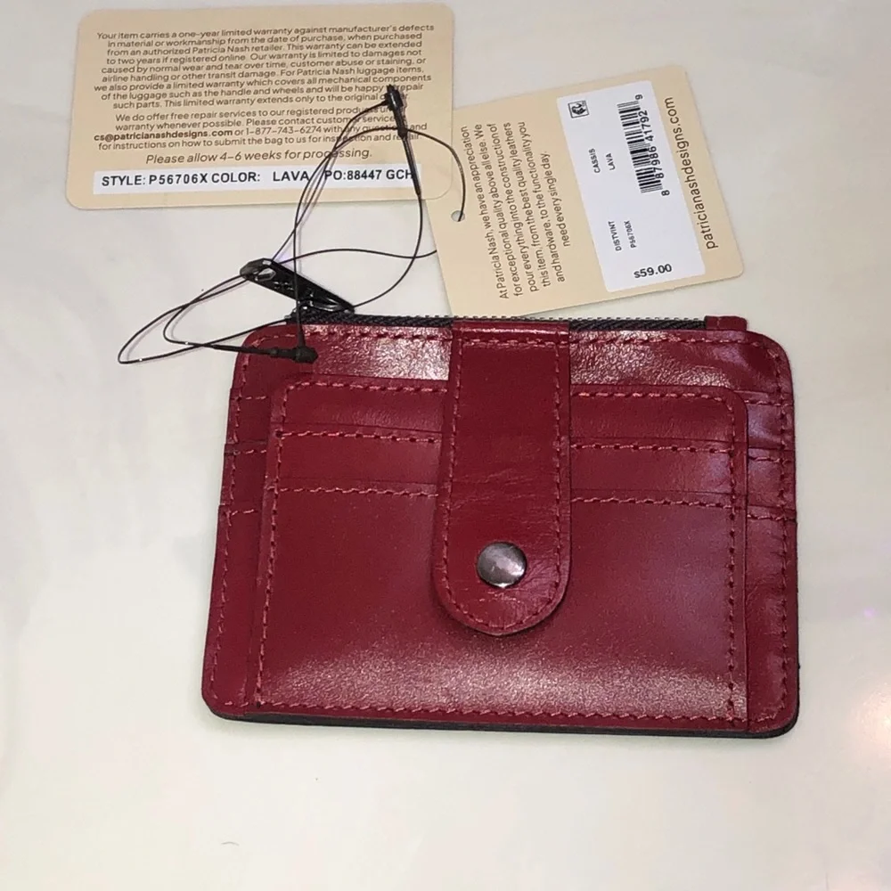 Patricia Nash Cassis Distressed Vintage Leather Card Wallet Case Color Lava NWT